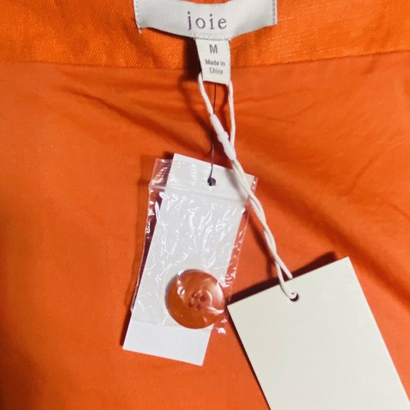 JOIE Women Medium Orange V Neck Carnell Belted Linen Wiggle Pencil Dress NEW - Picture 12 of 12